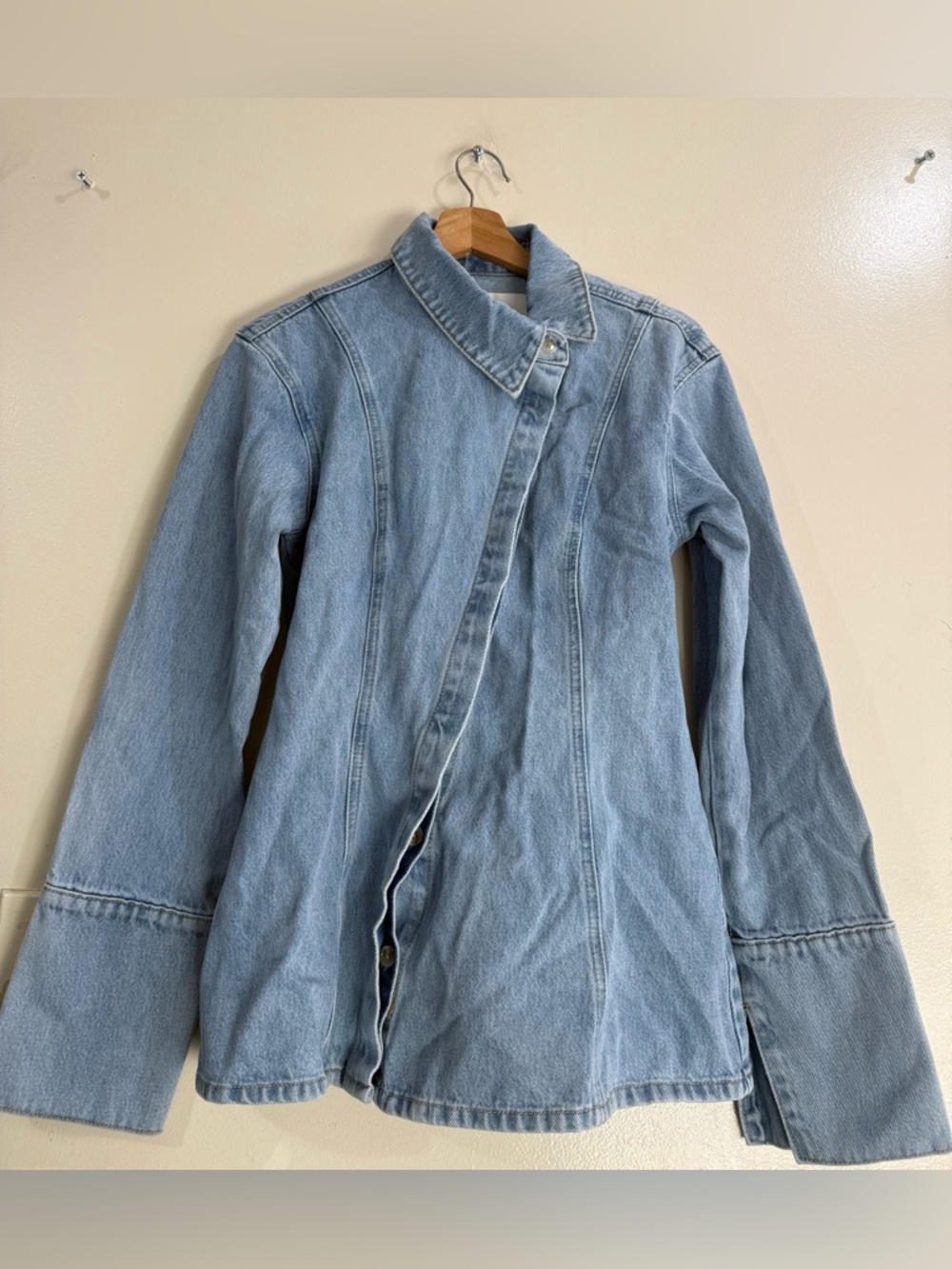 Meshki Light Blue Denim Asymmetrical Button Jacket
